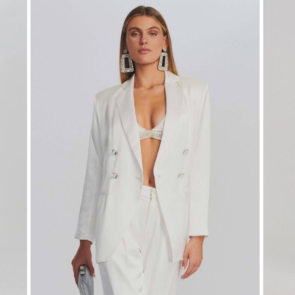 Retrofete Pandora Blazer in White and Crystal Size Medium NWT Satin